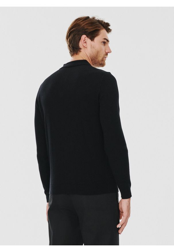 Pako Lorente - PAKO LORENTE – Męski czarny sweter z kołnierzykiem polo. Typ kołnierza: polo. Kolor: niebieski, czarny. Materiał: wełna. Sezon: zima, jesień