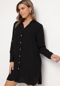 Born2be - Czarna Sukienka Oversize z Bawełny o Prostym Kroju Koszulowym Elanistra. Okazja: na co dzień. Kolor: czarny. Materiał: bawełna. Typ sukienki: proste, koszulowe, oversize. Styl: elegancki, casual #5