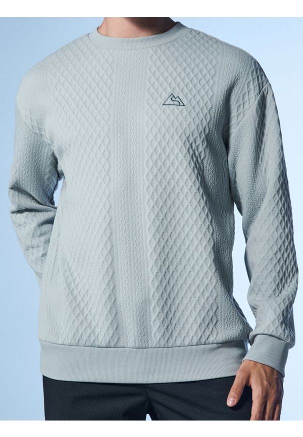 Sinsay - Strukturalna bluza crewneck z haftem - błękitny. Kolor: niebieski. Wzór: haft