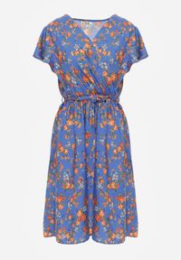 Born2be - Niebieska Sukienka Midi z Wiskozy z Gumką w Talii i Krótkim Rękawem Jodys. Kolor: niebieski. Materiał: wiskoza. Długość rękawa: krótki rękaw. Długość: midi #6