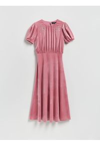 Reserved - Welurowa sukienka midi - brudny róż. Kolor: różowy. Materiał: welur. Długość: midi #1
