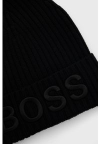 BOSS - Boss Czapka wełniana kolor czarny. Kolor: czarny. Materiał: wełna. Wzór: ze splotem