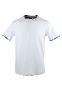 Męski T-Shirt, Dekolt z Guzikami - Pako Jeans - Biały Kolor. Okazja: na co dzień. Kolor: biały. Materiał: bawełna. Styl: casual