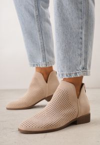 Born2be - Jasnobeżowe Płaskie Botki Vices z Wycięciem Felilia. Okazja: na co dzień. Kolor: beżowy. Materiał: jeans. Styl: casual, elegancki #2