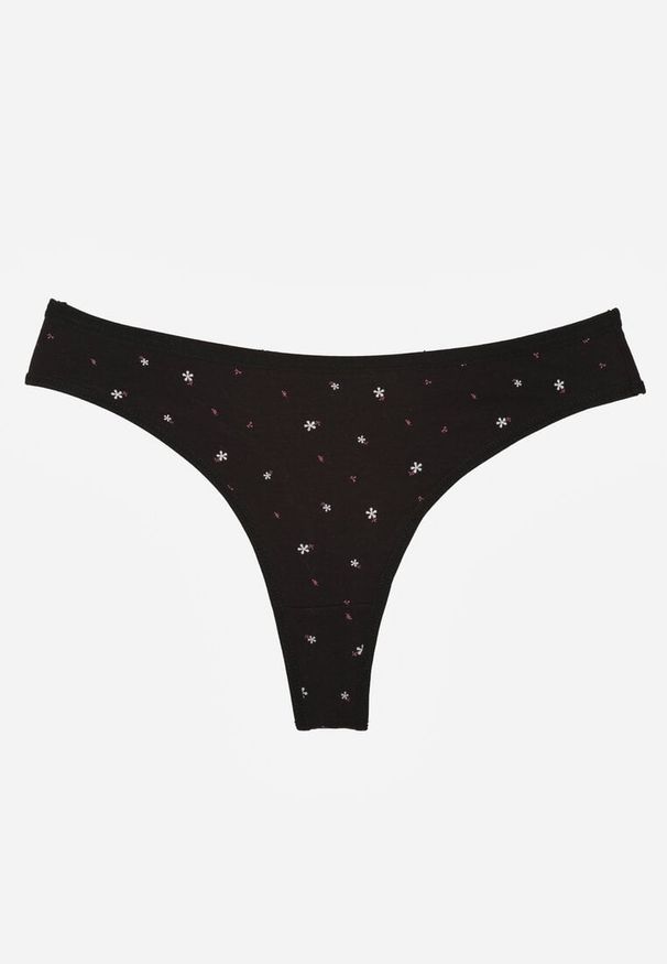 Renee - Czarne Majtki Strongi z Drobnym Nadrukiem z Bawełną Clymeine. Kolor: czarny. Materiał: bawełna. Wzór: nadruk