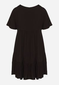 Born2be - Czarna Sukienka z Bawełny o Rozkloszowanym Kroju z Wiązaniem przy Dekolcie Mepilea. Okazja: na co dzień. Kolor: czarny. Materiał: bawełna. Długość rękawa: krótki rękaw. Sezon: wiosna, lato. Typ sukienki: rozkloszowane. Styl: elegancki, casual, klasyczny #4