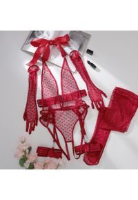 Intica - Body z siateczki na wyjątkowe wieczory Caitrin. Kolor: czerwony. Materiał: materiał, skóra #1