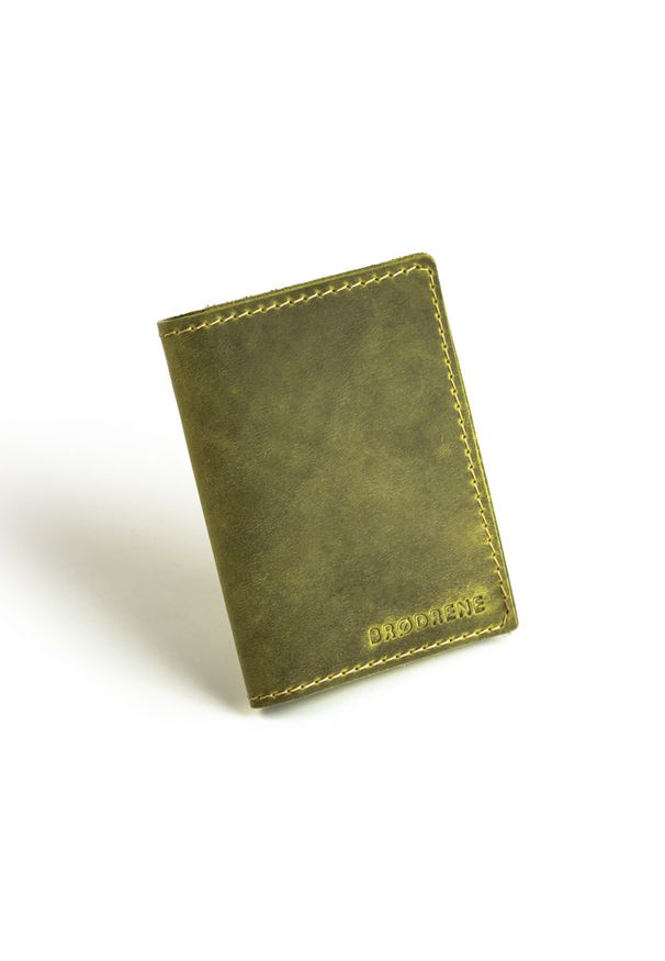 Skórzany cienki portfel slim wallet z bilonówką BRODRENE SW04 oliwkowy. Kolor: oliwkowy. Materiał: skóra