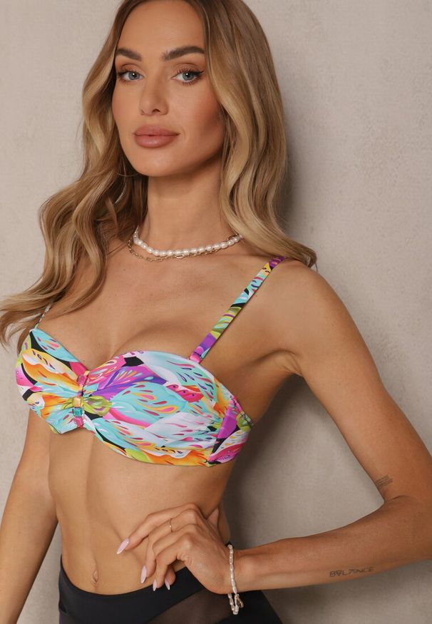 Renee - Czarno-Różowe Bikini Majtki Typu Figi i Biustonosz w Abstrakcyjny Motyw Anitlle. Kolor: czarny
