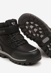 Born2be - Czarne Płaskie Botki Geto z Tłoczeniem ze Sznurowaniem na Rzep Hetisza. Okazja: na co dzień. Zapięcie: rzepy. Kolor: czarny. Materiał: jeans. Wzór: kolorowy. Styl: klasyczny, casual