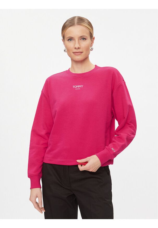 Tommy Jeans Bluza Ess Logo DW0DW16393 Różowy Cropped Fit. Kolor: różowy. Materiał: syntetyk