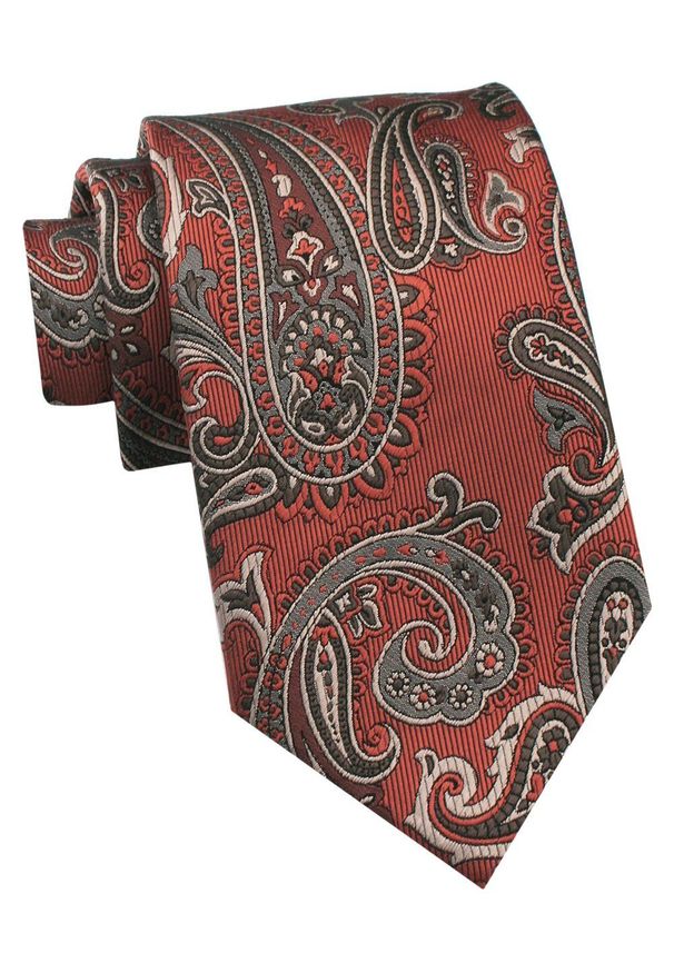 Krawat Męski - Chattier - Miedziany Kolor, Duży Wzór Paisley. Kolor: brązowy. Materiał: tkanina. Wzór: paisley. Styl: klasyczny, wizytowy, elegancki