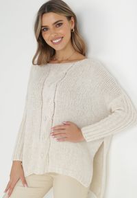 Born2be - Beżowy Sweter Wełniany Oversize Cordrei. Kolor: beżowy. Materiał: wełna. Długość: długie #3