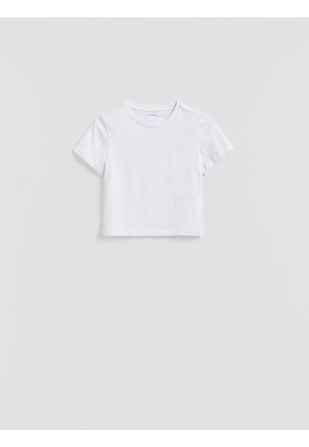 Reserved - Bawełniany t-shirt - biały. Kolor: biały. Materiał: bawełna. Długość: krótkie