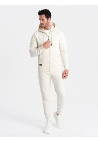 Ombre Clothing - Dresowy męski komplet BASIC bluza rozpinana + joggery – kremowy V5 - Rozmiar: XXL. Kolor: kremowy. Materiał: dresówka