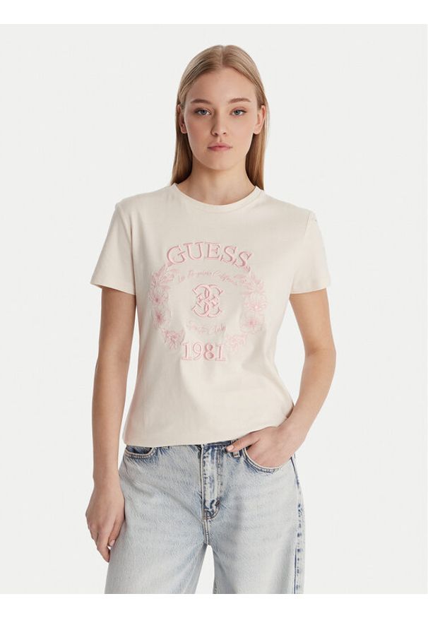 Guess T-Shirt V6RI12 J1314 Biały Regular Fit. Kolor: biały. Materiał: bawełna
