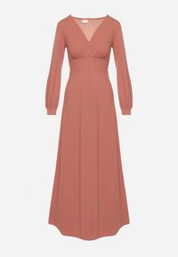 Born2be - Różowa Rozkloszowana Sukienka Koktajlowa z Bufiastymi Rękawami i Rozcięciem na Nogę Erqellia. Okazja: na imprezę. Typ kołnierza: dekolt w serek. Kolor: różowy. Styl: wizytowy #7