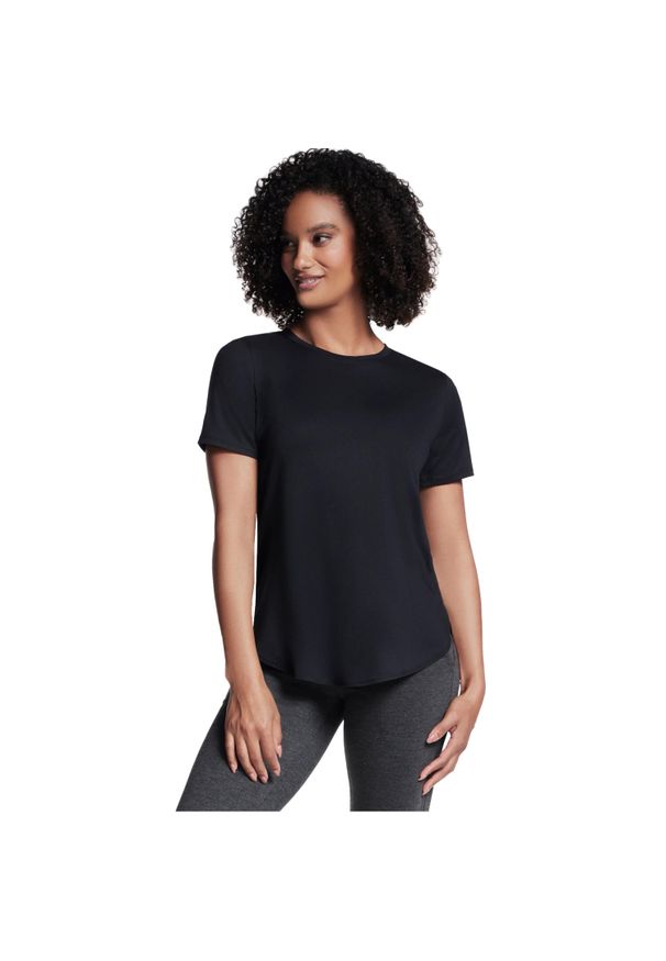 skechers - T-shirt sportowy z krótkim rękawem damski Godri Swift Tunic Tee. Kolor: czarny. Materiał: poliester. Długość rękawa: krótki rękaw. Długość: krótkie
