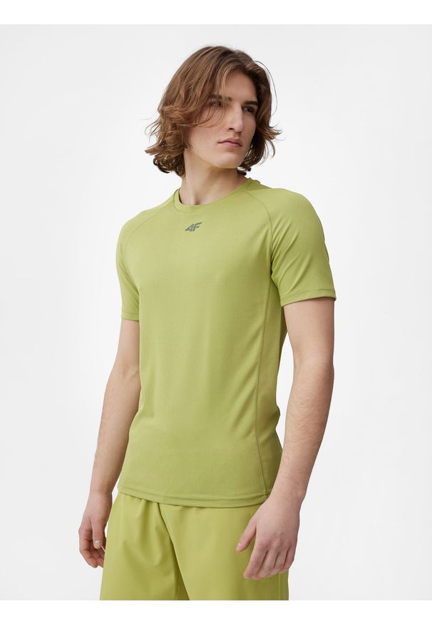 4f - Koszulka do biegania szybkoschnąca męska. Kolor: zielony. Materiał: materiał, dzianina. Sport: fitness