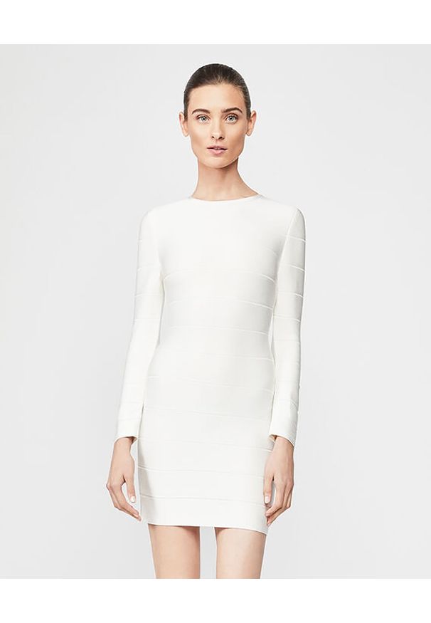 HERVE LEGER - Bandażowa sukienka z długim rękawem. Kolor: biały. Materiał: materiał. Długość rękawa: długi rękaw