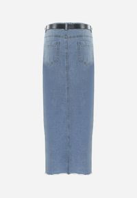 Born2be - Niebieska Jeansowa Spódnica Maxi z Paskiem Goergen. Stan: podwyższony. Kolor: niebieski. Materiał: jeans. Wzór: aplikacja #5