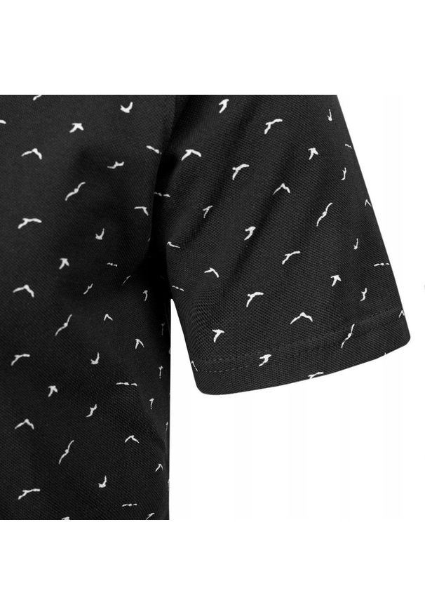 Męski T-Shirt, Dekolt z Guzikami - Pako Jeans - Czarny, Drobny Wzór. Okazja: na co dzień. Kolor: czarny. Materiał: bawełna. Styl: casual