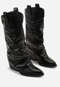 Renee - Czarne Kozaki Kowbojki na Stożku z Wywiniętą Marszczoną Cholewką Escana. Okazja: na co dzień. Kolor: czarny. Materiał: jeans. Szerokość cholewki: normalna. Obcas: na stożku. Styl: casual, boho #7