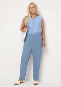 Born2be - Niebieskie Spodnie o Prostym Kroju z Gumką w Talii Filavia. Okazja: na co dzień. Kolor: niebieski. Styl: sportowy, elegancki, casual #6