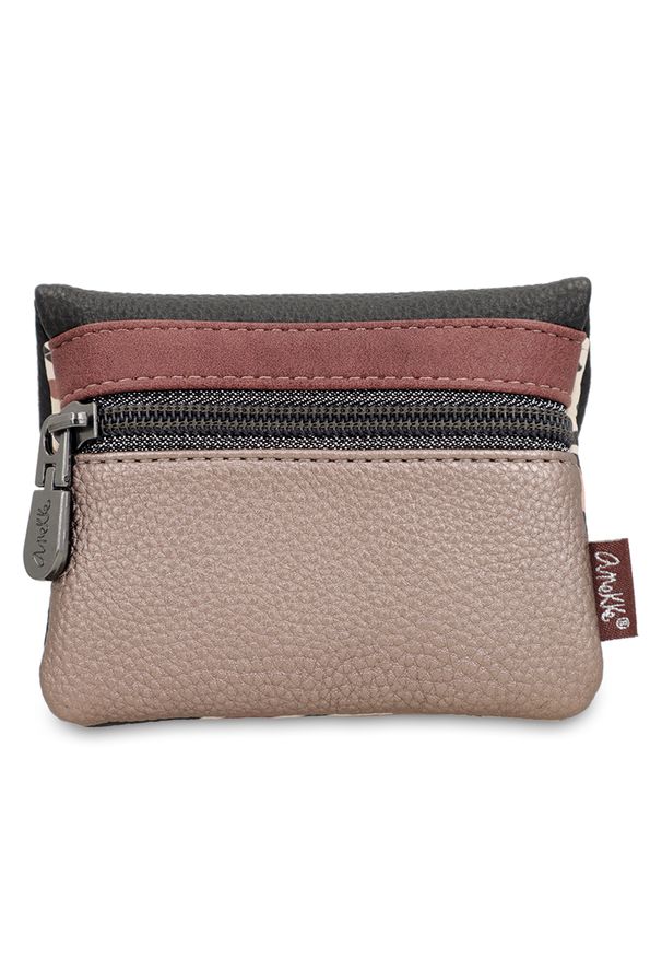 Brązowy Mały Damski Portfel Z Klapką Anekke. Kolor: brązowy. Materiał: materiał. Wzór: aplikacja