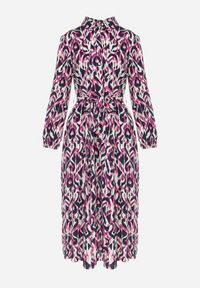 Born2be - Fuksjowa Koszulowa Sukienka Midi z Wiązanym Paskiem Evalyn. Kolor: różowy. Materiał: materiał. Długość rękawa: długi rękaw. Typ sukienki: koszulowe. Długość: midi #2