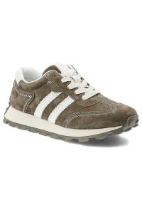 Sneakersy damskie S.Barski, cholewka ze skóry naturalnej zamszowej z tekstylnymi panelami kontrastowe wstawki boczne klasyczne sznurowaniem masywna p. Okazja: na co dzień. Zapięcie: sznurówki. Kolor: zielony. Materiał: zamsz, skóra. Szerokość cholewki: normalna #1