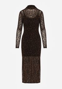 Renee - Brązowa Koktajlowa Sukienka z Wiskozą w Welurowe Kwiaty Amette. Kolor: brązowy. Materiał: wiskoza, welur. Długość rękawa: na ramiączkach. Wzór: kwiaty. Styl: wizytowy #5