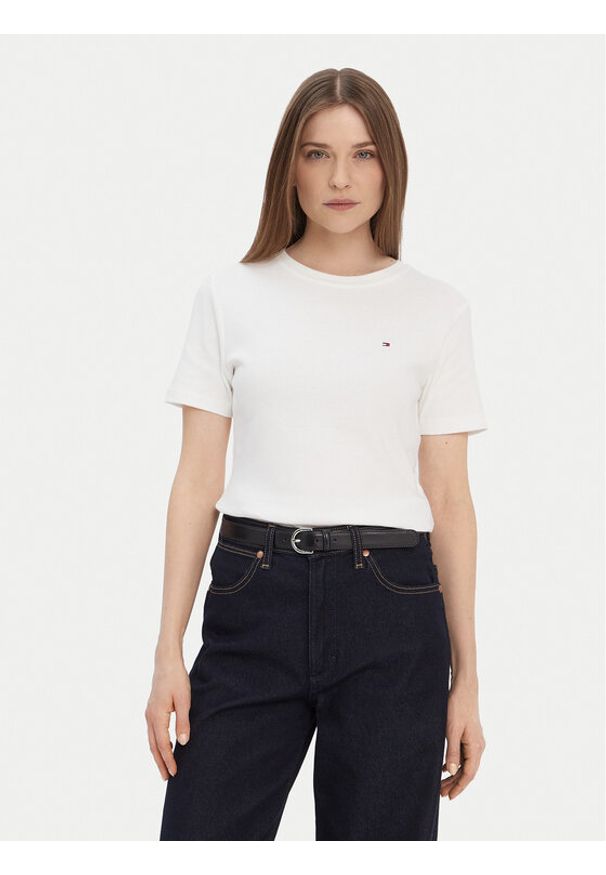 TOMMY HILFIGER - Tommy Hilfiger T-Shirt New Cody WW0WW40587 Biały Slim Fit. Kolor: biały. Materiał: bawełna
