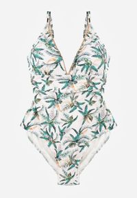 Born2be - Biało-Zielony Strój Kąpielowy w Liściasty Wzór Corravia. Kolekcja: plus size. Kolor: beżowy #6