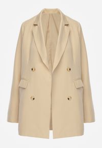 Born2be - Beżowa Niezapinana Marynarka z Klapami Harleig. Kolor: beżowy. Wzór: aplikacja #5