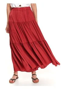 TOP SECRET - Długa spódnica z falbanami z szeroką gumką w pasie. Kolor: czerwony. Długość: długie #3