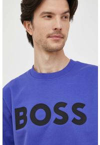BOSS bluza bawełniana męska kolor fioletowy z nadrukiem. Kolor: fioletowy. Materiał: bawełna. Wzór: nadruk. Styl: klasyczny #3