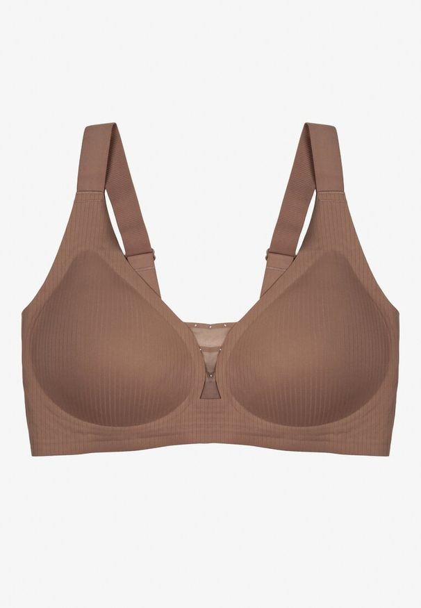 Born2be - Ciemnobeżowy Biustonosz z Prążkowanego Materiału Ezimere. Kolor: beżowy. Materiał: materiał, prążkowany. Rodzaj stanika: wyciągane miseczki. Wzór: gładki