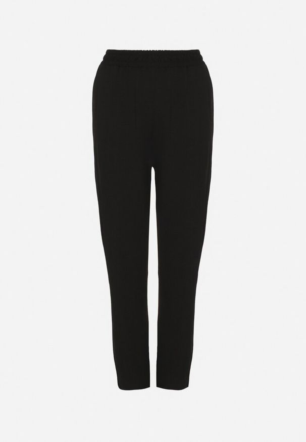 Born2be - Czarne Szerokie Spodnie z Bawełną i Wysokim Stanem Neorenna. Okazja: na co dzień. Stan: podwyższony. Kolor: czarny. Materiał: bawełna. Styl: casual