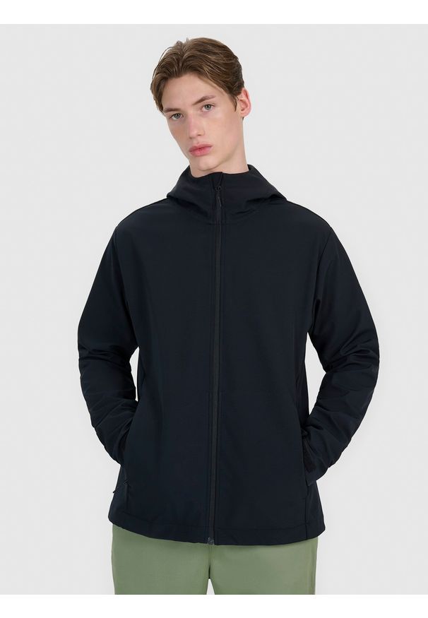 4f - 4F Kurtka softshell wiatroodporna membrana 5000 męska - czarna XL. Typ kołnierza: kaptur. Kolor: czarny. Materiał: softshell. Technologia: Windstopper