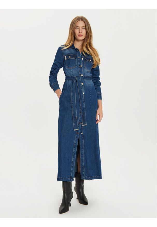 Babylon Sukienka jeansowa EBJ008 Niebieski Regular Fit. Kolor: niebieski. Materiał: jeans, bawełna