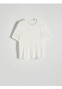 Reserved - T-shirt z wiskozą i lnem - złamana biel. Materiał: len, wiskoza