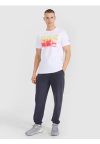 4f - 4F T-shirt regular z nadrukiem męski - biały S. Okazja: na co dzień. Kolor: biały. Materiał: bawełna, jersey, materiał. Długość rękawa: krótki rękaw. Długość: krótkie. Wzór: nadruk. Styl: sportowy, klasyczny, casual