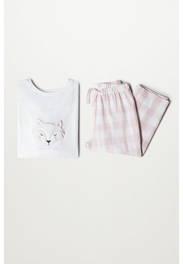 Mango Kids - Piżama dziecięca FOX. Kolor: różowy. Materiał: bawełna, materiał, dzianina