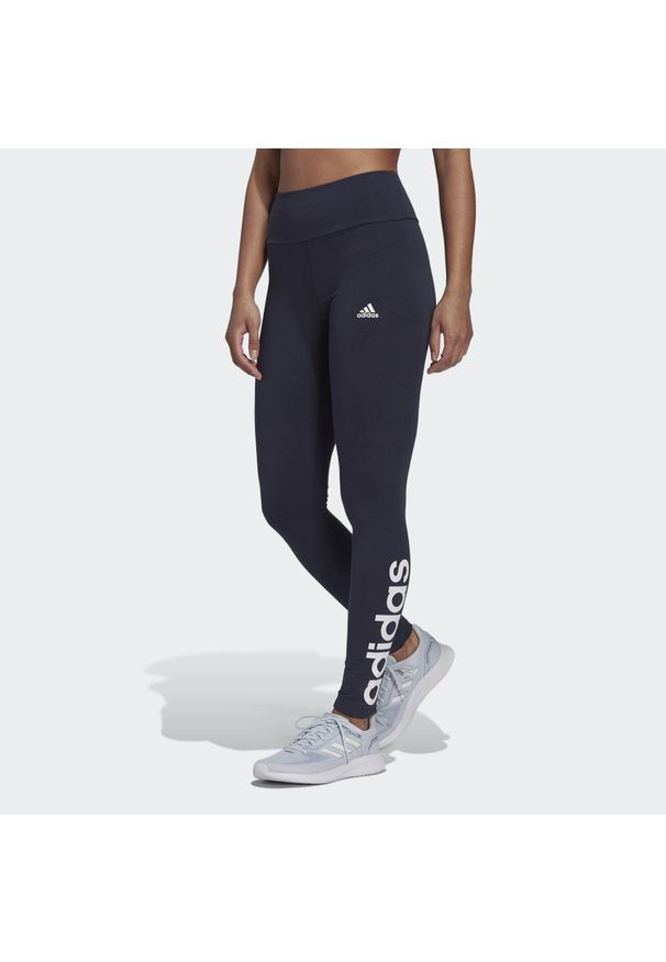 Adidas - Leginnsy Essentials High-Waisted Logo. Kolor: wielokolorowy, niebieski, biały. Materiał: bawełna, elastan. Sport: fitness