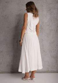 Renee - Biały Komplet z Bawełny Kamizelka i Spódnica o Rozkloszowanym Kroju Movenae. Kolor: biały. Materiał: bawełna. Wzór: geometria #2