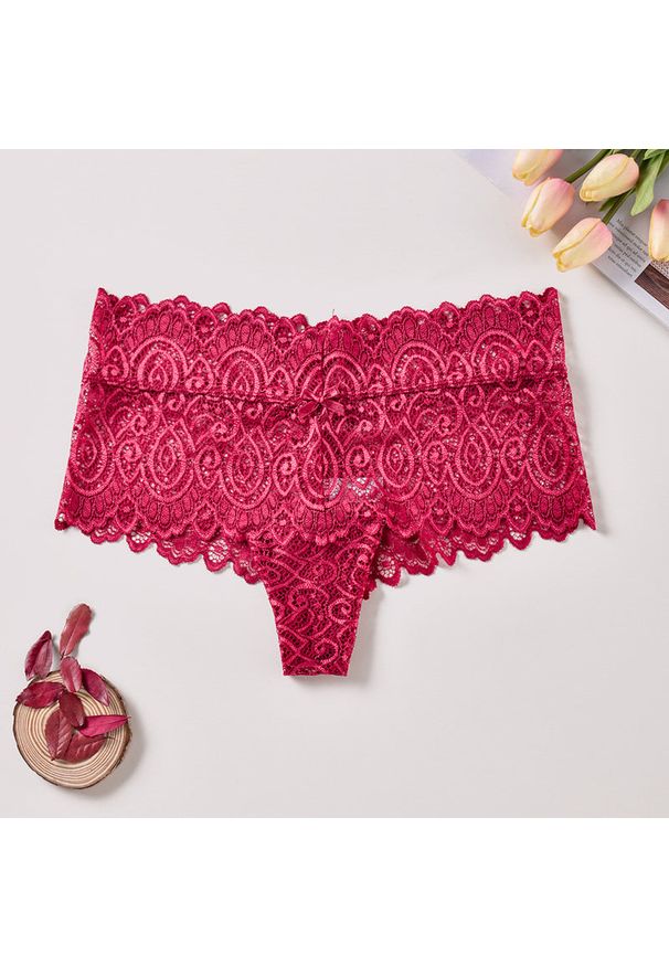 Intica - Szorty koronkowe damskie na specjalne okazje Siglinde. Kolor: czerwony. Materiał: koronka. Wzór: koronka