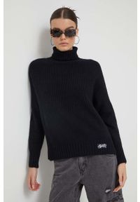 Superdry sweter z domieszką wełny damski kolor granatowy z golfem. Typ kołnierza: golf. Kolor: niebieski. Materiał: wełna. Długość rękawa: raglanowy rękaw #1