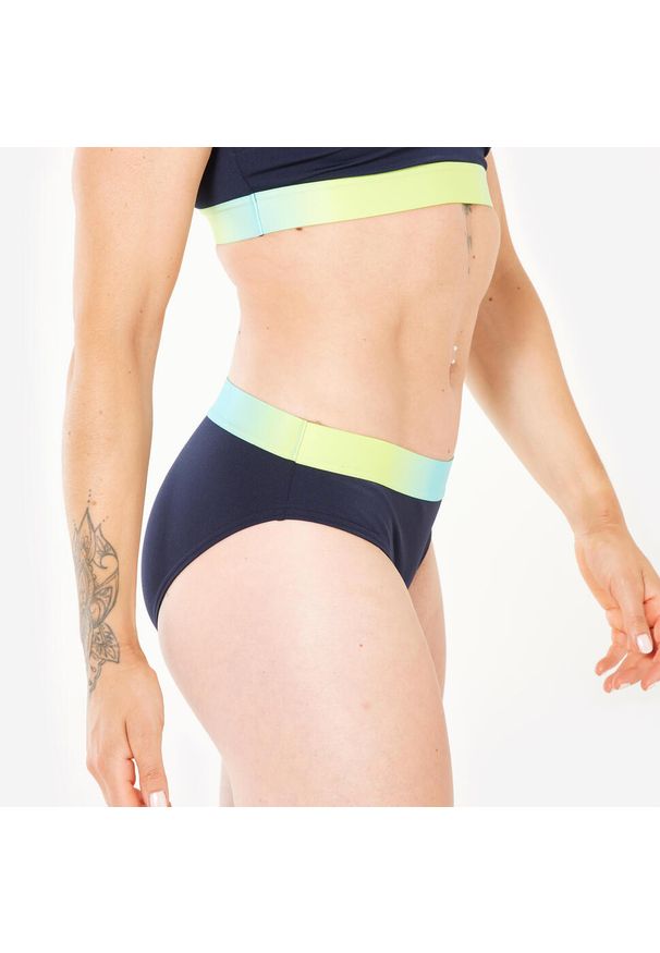 Dół stroju pływackiego damski Speedo. Kolor: niebieski, żółty, wielokolorowy. Materiał: poliester