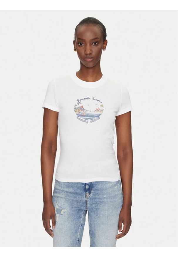 Tommy Jeans T-Shirt Romance DW0DW21342 Écru Slim Fit. Materiał: bawełna